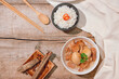 Thit Heo Kho Trung - Vietnamese caramelised pork belly with hard-boiled eggs braised in coconut water.