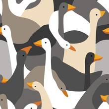 Vector Seamless Pattern. Geese Calage. Geese Of Various Shapes And Colors.	