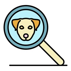 Canvas Print - Magnify glass dog icon. Outline magnify glass dog vector icon color flat isolated