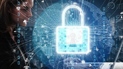 Poster - cyber security encryption technology to protect data privacy conceptual . 3d render computer graphic