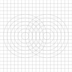 Poster - Grid and double circles or rings. Mesh squares and circles.