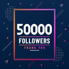 Poster - Thank you 50000 followers, 50K followers celebration modern colorful design.