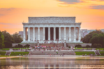 Lincoln Memorial in the National Mall, Washington D.C. at sunset.