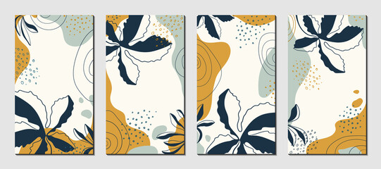 Wall Mural - botanical art. abstract organic vector shapes, leaves, branch, plants. set of natural template in do