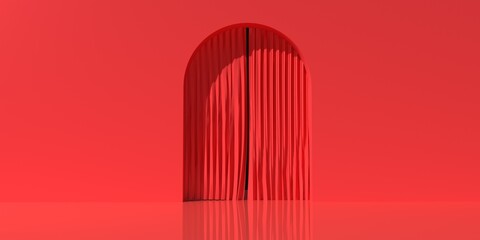 Poster - red curtain - monochrome minimal theme - 3d render illustration