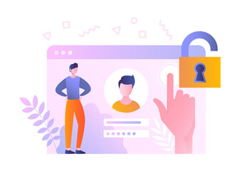 Aufkleber - screen with login or registration data concept. man enters password and opens lock. log in to your p