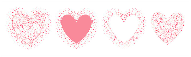 Aufkleber - Dotted heart shapes set. Hearts made of tiny hand drawn uneven dots, blobs, spots, beads. Valentine's day decoration, dotty text background collection, frames. Wedding graphic design elements.