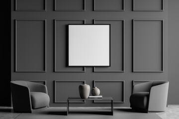 Dark grey seating area with two armchairs and a square canvas