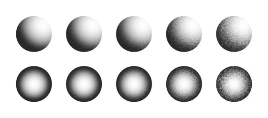 dotwork hand drawn stippled 3d spheres vector abstract shapes set in different variations isolated o