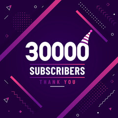 Thank you 30000 subscribers, 30K subscribers celebration modern colorful design.