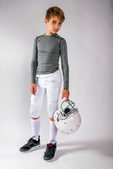 Boy Child Youth Standing With Football Helmet White Background