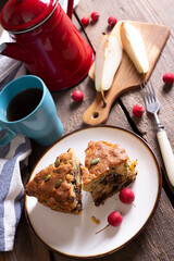 Wall Mural - pear pie with chocolate and a cup of tea