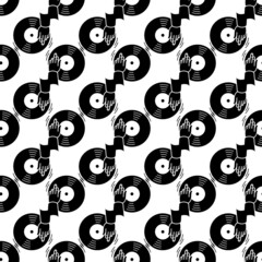 Poster - Dj hand vinyl disc pattern seamless background texture repeat wallpaper geometric vector