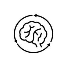 Repetitive Behavior, Human Brain In Arrows Thin Line Icon. Modern Vector Illustration Of Autism Symptom.