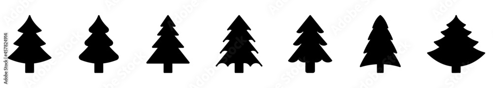 Christmas tree icon. Set of black christmas tree icons on white ...