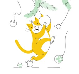 Wall Mural -  Character respectable cute cat celebrates new year and christmas.