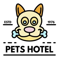 Poster - happy dog in pet hotel logo. outline happy dog in pet hotel vector logo color flat isolated
