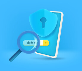Poster - Password guessing concept. 3d style vector illustration