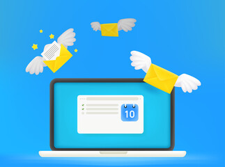 Aufkleber - Mailing application on modern laptop. 3d style vector concept