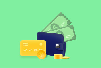 Poster - wallet with golden card and coins