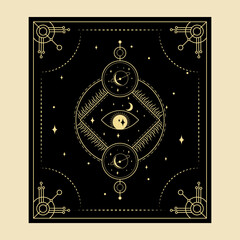 Wall Mural - Celestial mystical tarot cards Elements of esoteric, occult, alchemical and witch symbols Zodiac signs Cards with esoteric symbols. Silhouette of hands, stars, moon and crystals spiritual vector