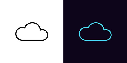 Sticker - Outline cloud icon, with editable stroke. Linear cloud sign, technology pictogram