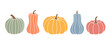 Set of pumpkins, autumn colors, different types of pumpkins