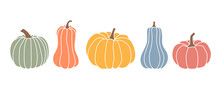 Set Of Pumpkins, Autumn Colors, Different Types Of Pumpkins