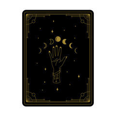 Wall Mural - Celestial mystical tarot cards Elements of esoteric, occult, alchemical and witch symbols Zodiac signs Cards with esoteric symbols. Silhouette of hands, stars, moon and crystals spiritual vector