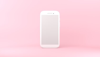 White smartphone on pastel pink background. 3D rendering illustration for banner, flyer, poster, presentation, sale, discount, greeting card, invitation. 