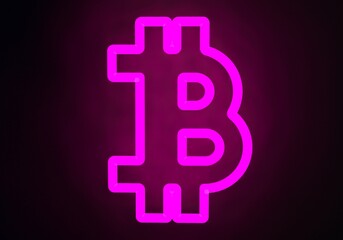 Poster - 3D illustration with a neon bitcoin sign. Retrowave sci-fi style.