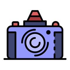 Poster - Retro camera icon. Outline retro camera vector icon color flat isolated