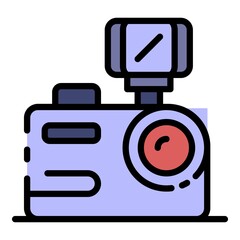 Poster - Camera with flash icon. Outline camera with flash vector icon color flat isolated