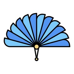 Sticker - Asian handheld fan icon. Outline asian handheld fan vector icon color flat isolated