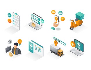 Poster - Isometric icon sets. business and delivery