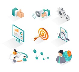 Poster - Isometric icon sets. education social media marketing and strategy
