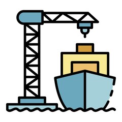 Poster - Ship load port crane icon. Outline ship load port crane vector icon color flat isolated
