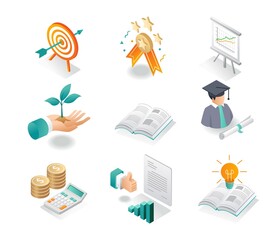 Poster - Isometric icon sets. school and study