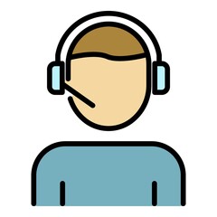 Poster - Man office call center icon. Outline man office call center vector icon color flat isolated