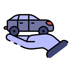 Poster - Car in hand icon. Outline car in hand vector icon color flat isolated