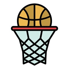 Wall Mural - Ball down in basket icon. Outline ball down in basket vector icon color flat isolated