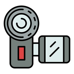 Poster - Portable video camera icon. Outline portable video camera vector icon color flat isolated