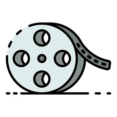 Sticker - Cinema film roll icon. Outline cinema film roll vector icon color flat isolated