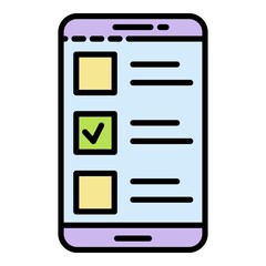 Poster - Done smartphone vote icon. Outline done smartphone vote vector icon color flat isolated
