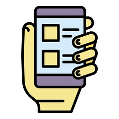 Poster - Take smartphone vote icon. Outline take smartphone vote vector icon color flat isolated