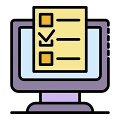 Sticker - Computer online vote list icon. Outline computer online vote list vector icon color flat isolated