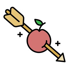 Poster - Arrow thru apple icon. Outline arrow thru apple vector icon color flat isolated