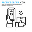 Click buy and collect order icon isolated on white background. Vector design delivery services steps, receive order in pick up point sign symbol icon concept for apps, online store. Editable stroke