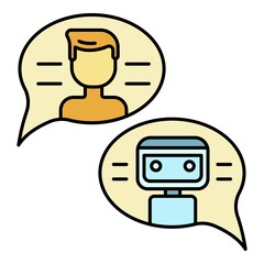Poster - Conversation with chat bot icon. Outline conversation with chat bot vector icon color flat isolated