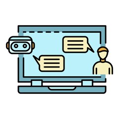 Poster - Chat bot talk laptop icon. Outline chat bot talk laptop vector icon color flat isolated